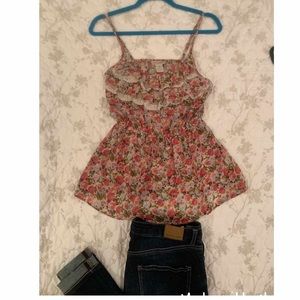 🌹Cinched Waist Floral and Lace Tank🌹